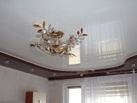 Натяжной потолок многоуровневый, глянцевый ивово-коричневый и белый, фото 64